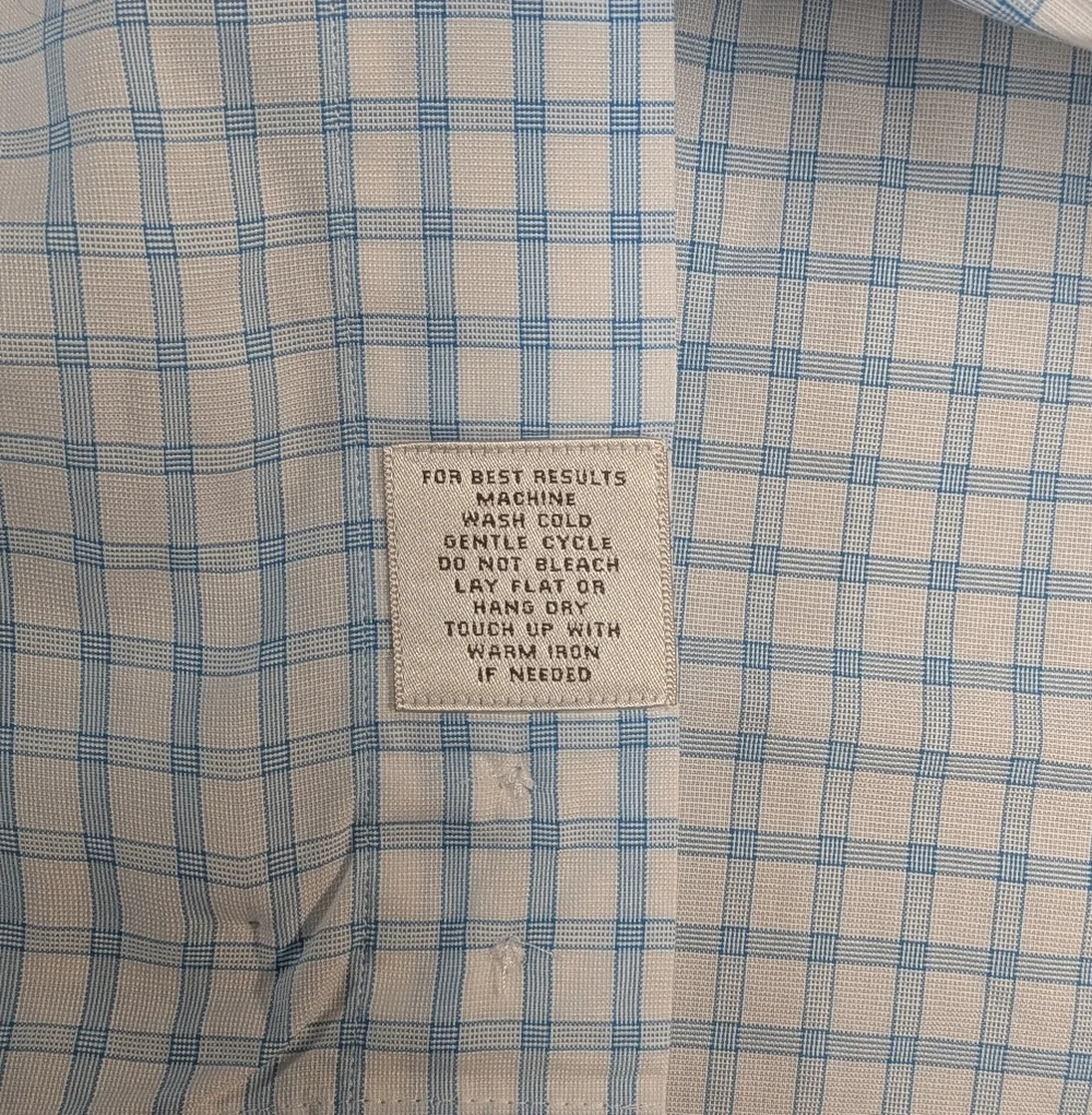 Peter Millar Sky Blue & White Checkered Cotton Button Down Shirt Mens Size 17-43 - Picture 6 of 7